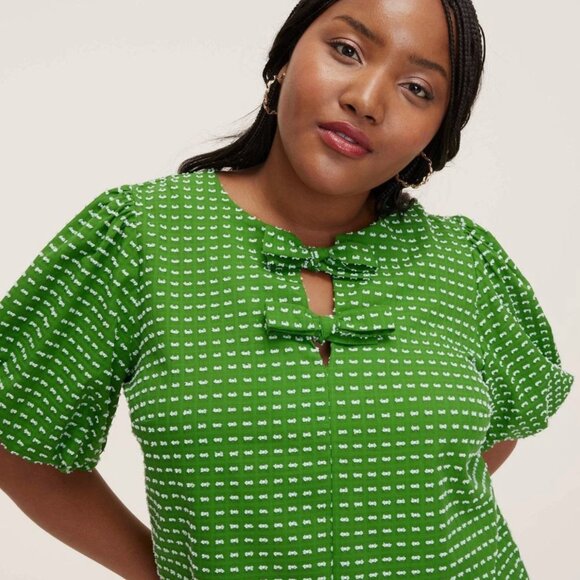 NWT Kate Spade New York x Target Textured Polka Dot Puff Short Sleeve Top Blouse - Picture 2 of 7